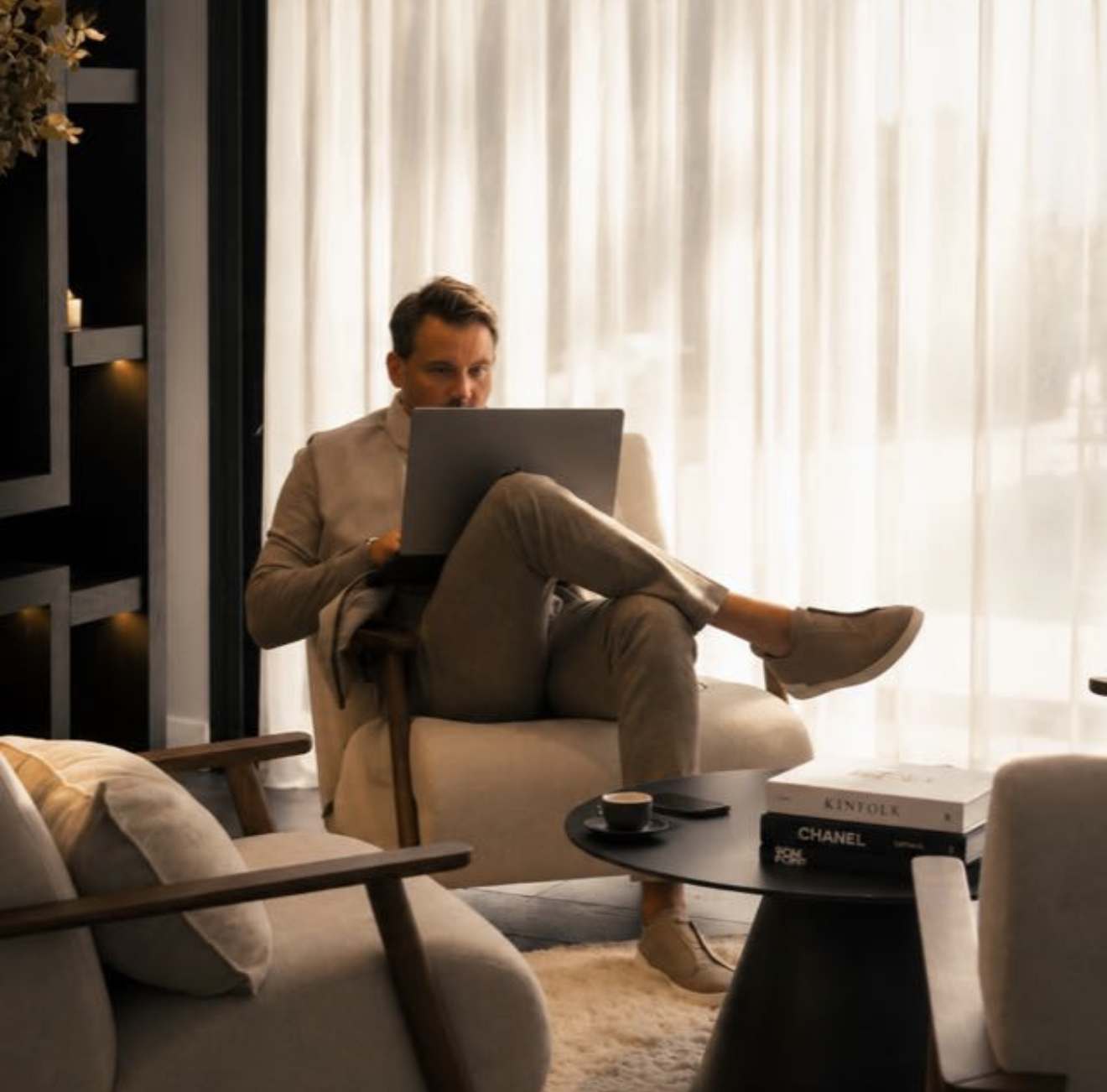 Jerry working on his laptop